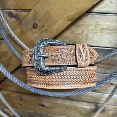 Challenger Basketweave Stamped Leather Belt