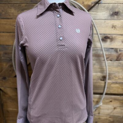 Womens Cinch Arena Flex Polo Pullover-Lilac Polkadot