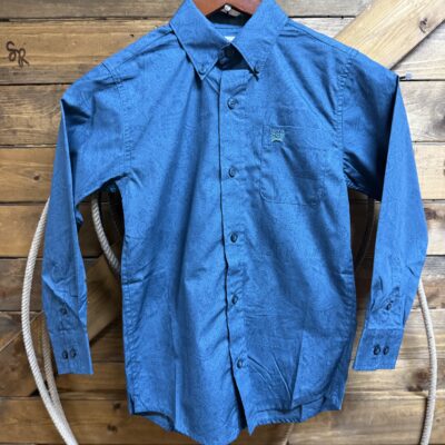 Boys Cinch Classic L/S Button Down-Teal Blue Paisley