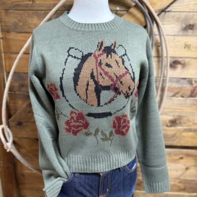 Womens Wrangler Horse Sweater-Green